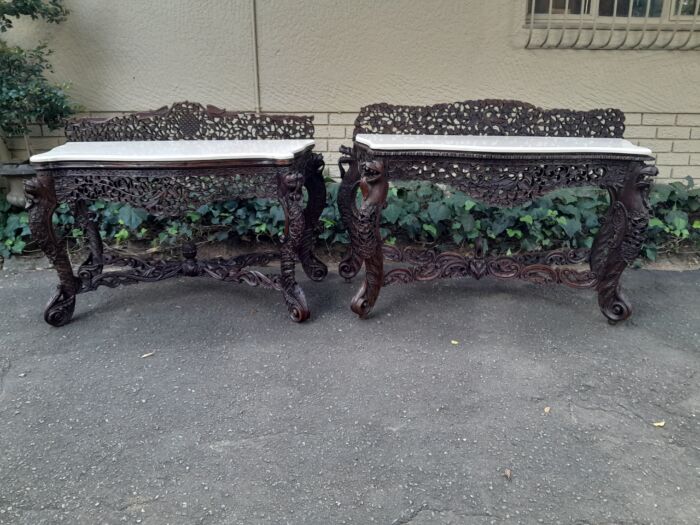 A near pair of Anglo Indian Rosewood Serpentine Console / Server Tables (one 19th Century and one rare Circa 1895) - Image 3