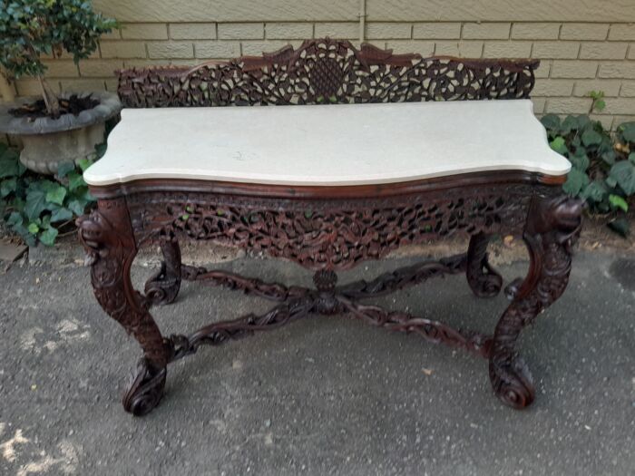 A near pair of Anglo Indian Rosewood Serpentine Console / Server Tables (one 19th Century and one rare Circa 1895) - Image 12