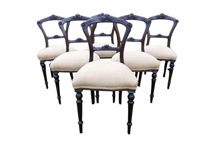 A Set Of 6 Victorian Carved Bustle Back Chairs