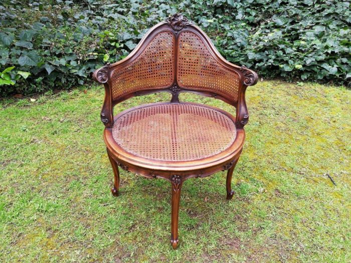 A French Walnut Carved And Rattan Chair - Image 2
