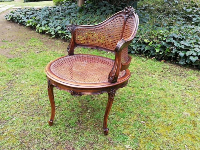 A French Walnut Carved And Rattan Chair - Image 3