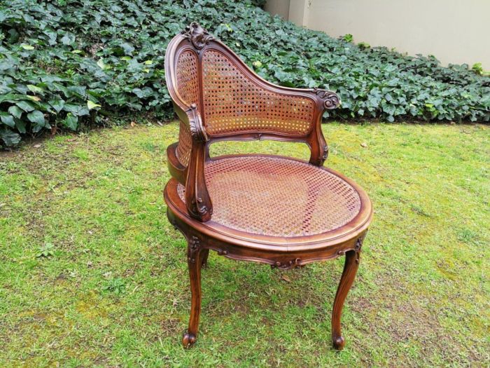A French Walnut Carved And Rattan Chair - Image 4