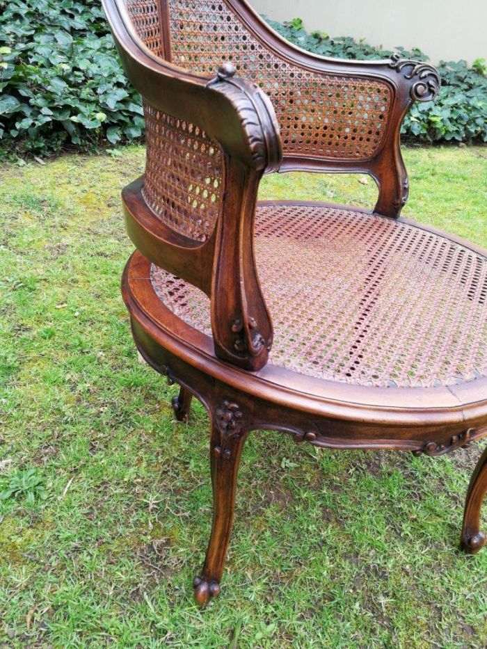 A French Walnut Carved And Rattan Chair - Image 5