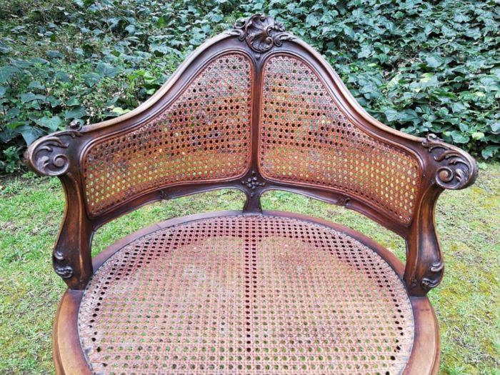 A French Walnut Carved And Rattan Chair - Image 6