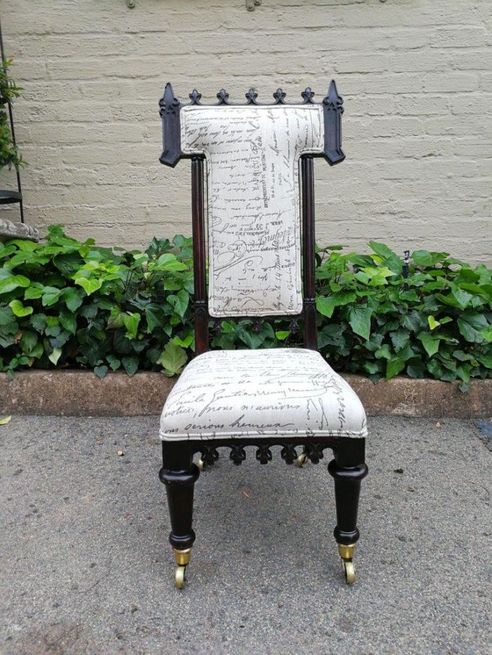 Victorian Prayer Chair With Petit Point Tapestry Upholstery And Brass Casters - Image 2