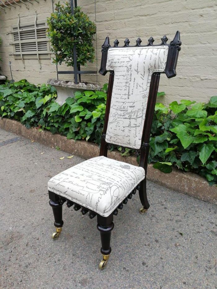 Victorian Prayer Chair With Petit Point Tapestry Upholstery And Brass Casters - Image 3