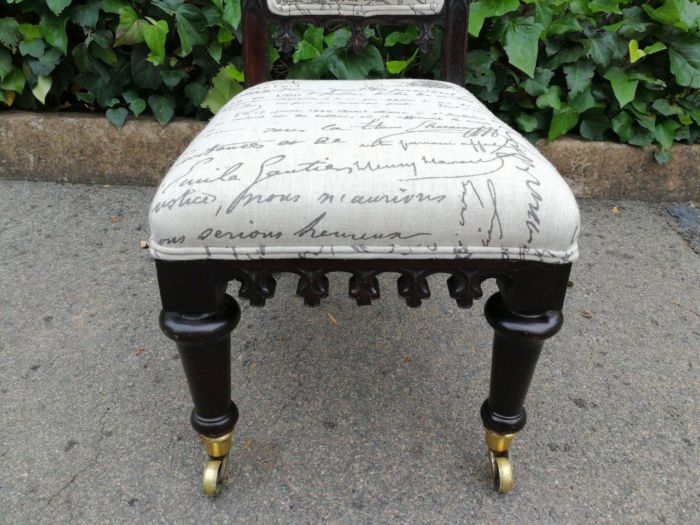 Victorian Prayer Chair With Petit Point Tapestry Upholstery And Brass Casters - Image 4
