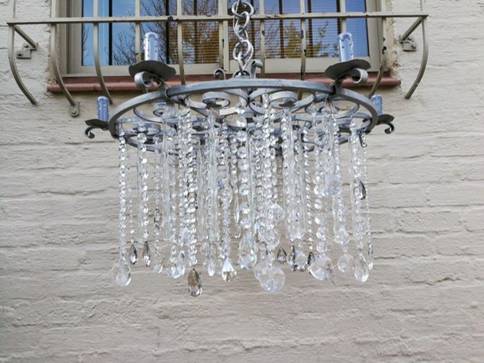 Round German Silver Chandelier With Murano Crystals