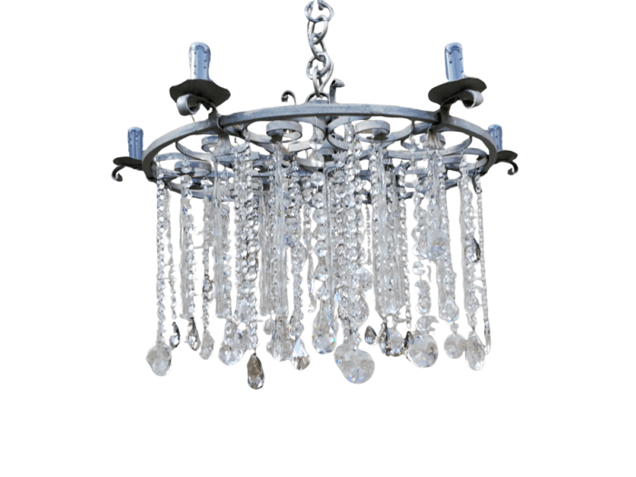 Round German Silver Chandelier With Murano Crystals