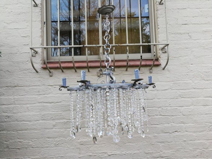 Round German Silver Chandelier With Murano Crystals - Image 2