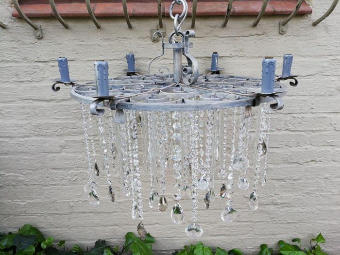 Round German Silver Chandelier With Murano Crystals - Image 3