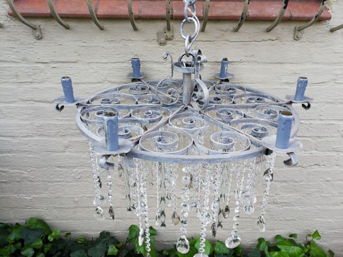Round German Silver Chandelier With Murano Crystals - Image 4