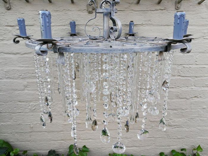 Round German Silver Chandelier With Murano Crystals - Image 5