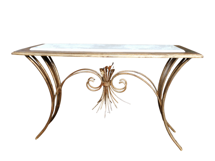 A Metal Entrance Table/Drinks Table With Cream Marble Top