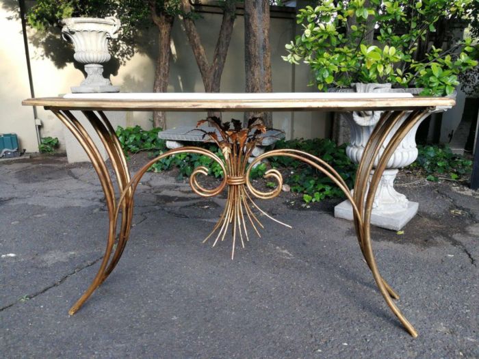 A Metal Entrance Table/Drinks Table With Cream Marble Top - Image 2