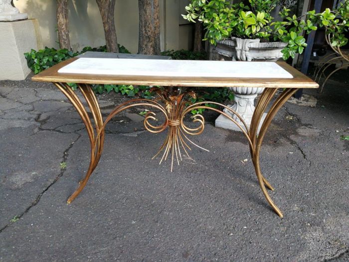A Metal Entrance Table/Drinks Table With Cream Marble Top - Image 3