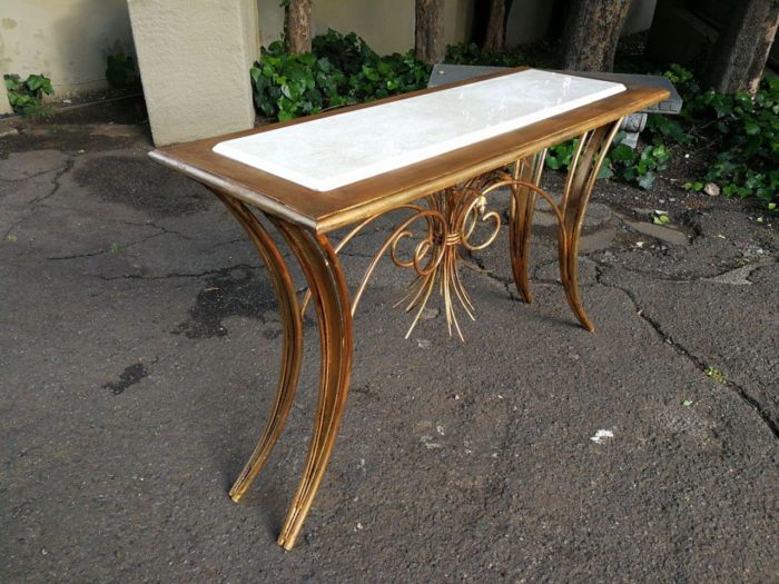 A Metal Entrance Table/Drinks Table With Cream Marble Top - Image 5
