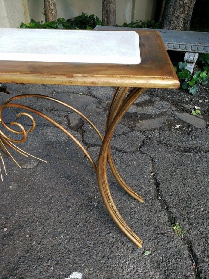 A Metal Entrance Table/Drinks Table With Cream Marble Top - Image 6