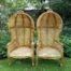 Pair of Teak wood and Rattan Balloon / Dome / porter chairs with seat cushion of your choice