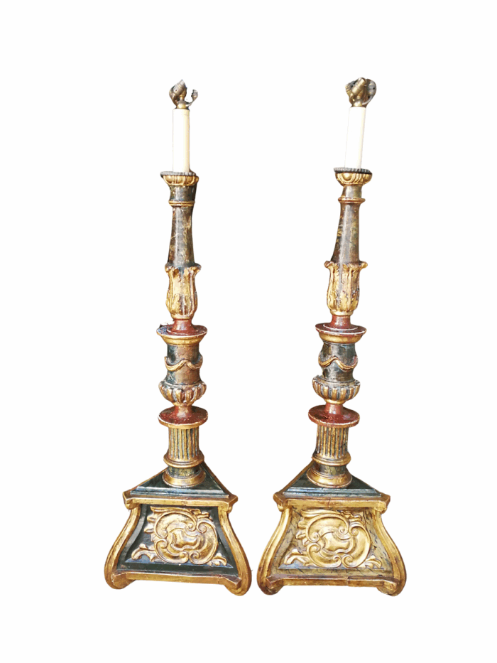 A Pair of Large Gilt-Wood Venetian Torchier Lamps