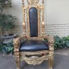 A 20th Century French Style Carved and Gilded King / Throne Armchairs Upholstered in Leather - Image 2
