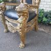 A 20th Century French Style Carved and Gilded King / Throne Armchairs Upholstered in Leather - Image 6
