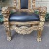 A 20th Century French Style Carved and Gilded King / Throne Armchairs Upholstered in Leather - Image 7