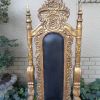 A 20th Century French Style Carved and Gilded King / Throne Armchairs Upholstered in Leather - Image 8