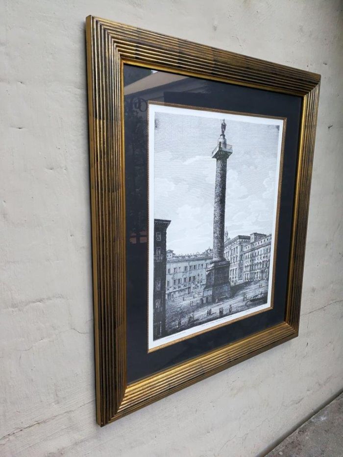 O Sia Piazza Colonna (Column Of Marcus Aurelius) Etching Print In Frame