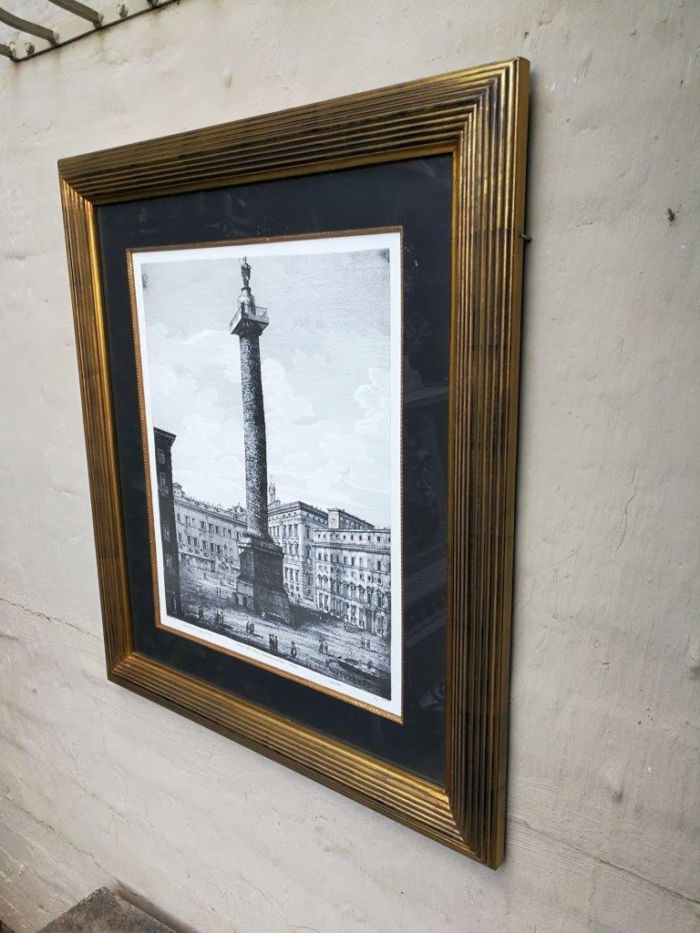 A Veduta Della Colonna Antonina, O Sia Piazza Colonna (Column Of Marcus Aurelius) Etching Print In Frame - Image 3