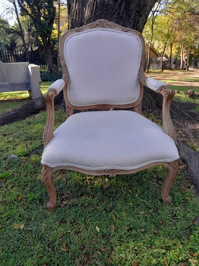 A Pair of 19th Century Circa 1900 French Beechwood Armchairs in a Contemporary Bleached Finish and Upholstered in a French Linen - Image 6