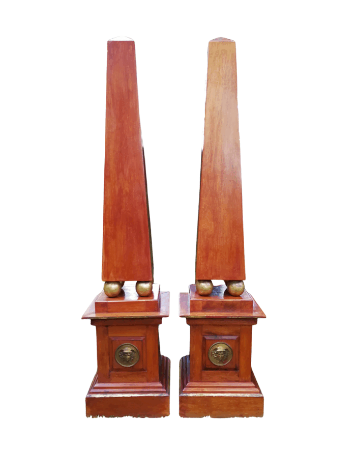 A Circa 1920 Pair Of Tall Mahogany Obelisks With Brass Detail