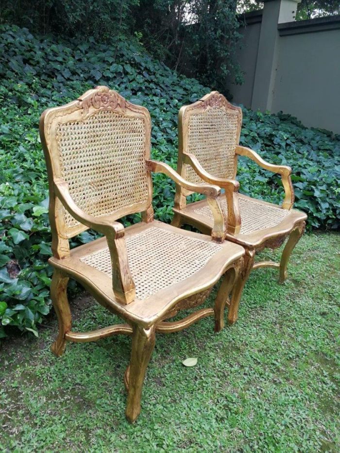 A Pair of 20th Century Hand-Gilded with Gold Leaf Rattan Armchairs - Image 3