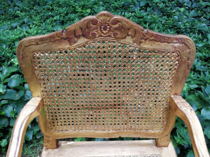 A Pair of 20th Century Hand-Gilded with Gold Leaf Rattan Armchairs - Image 6