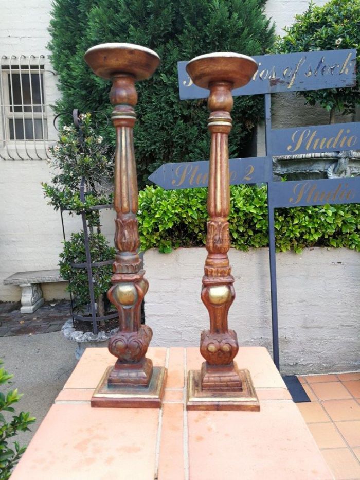 A Pair Of Gilded Wooden Candle Holders - Image 2
