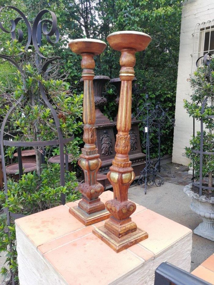 A Pair Of Gilded Wooden Candle Holders - Image 3