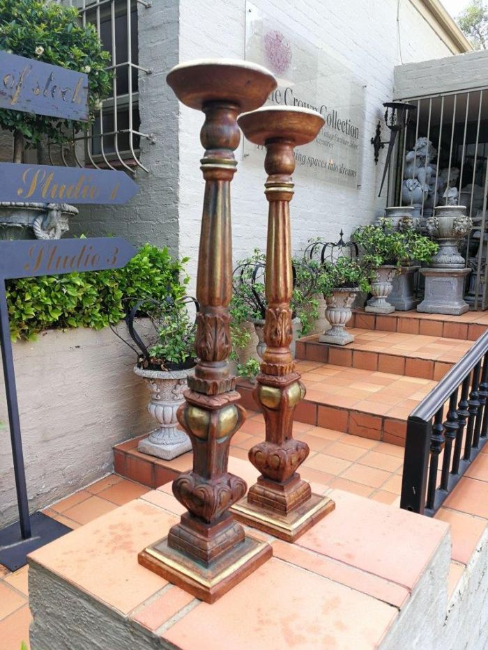 A Pair Of Gilded Wooden Candle Holders - Image 4