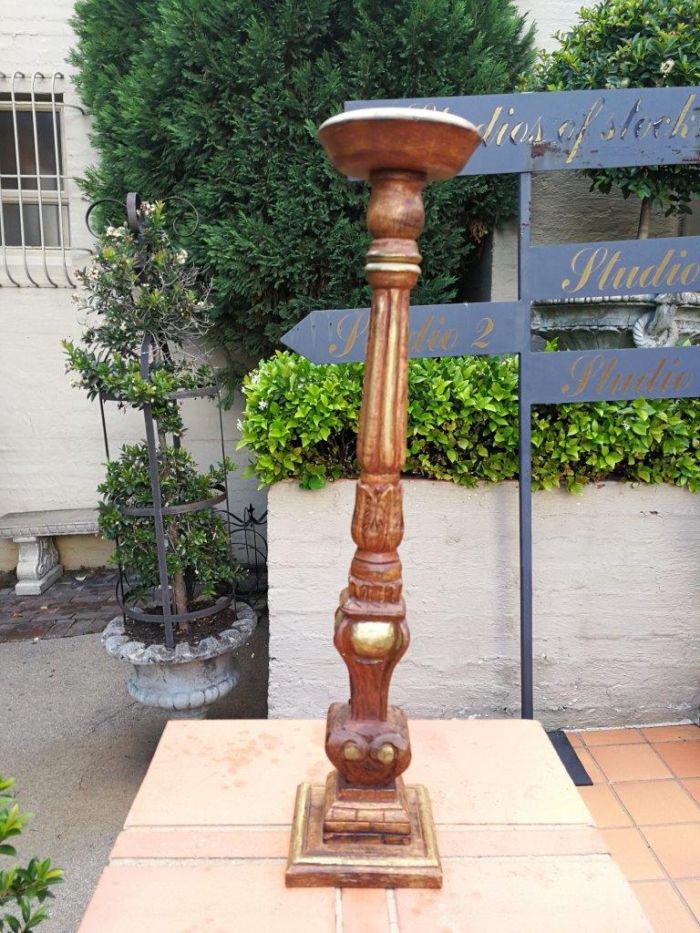 A Pair Of Gilded Wooden Candle Holders - Image 5