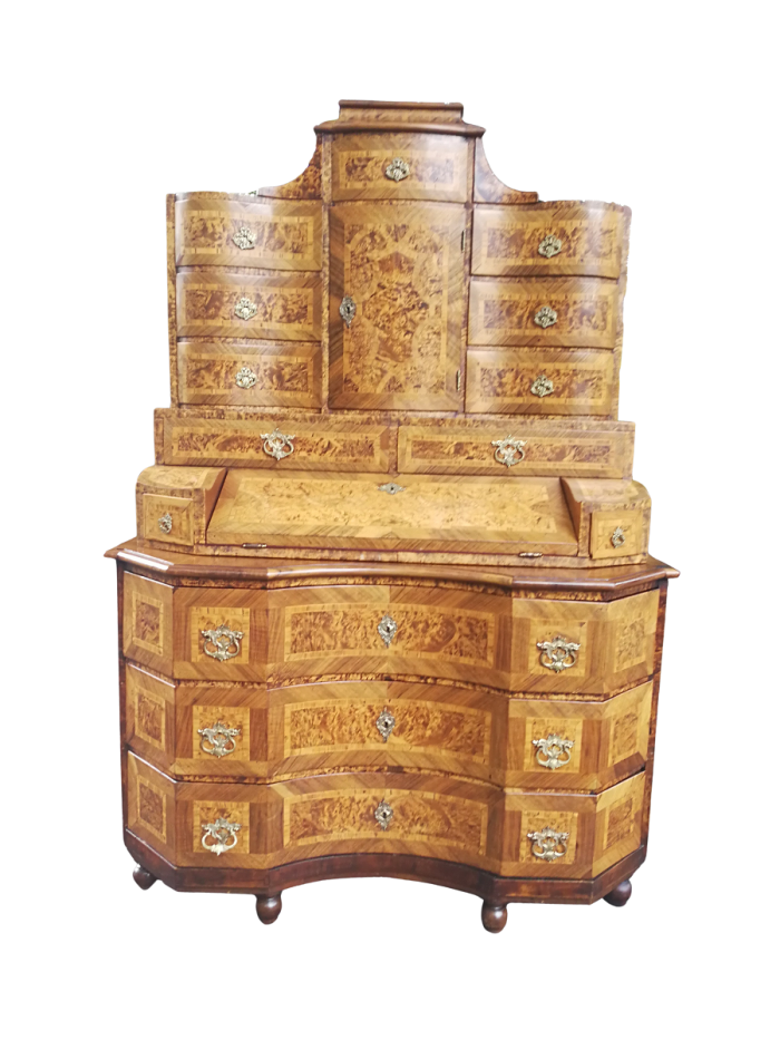 An 18th Century Rare Baroque Parquetry Burr Walnut Bureau Secretaire