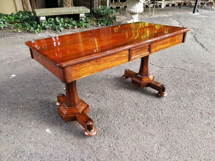 An Early 19th Century  English Solid Rosewood William The 4th  Writing/Drinks Table With Two Drawers On Castors. Circa 1830 - Image 3