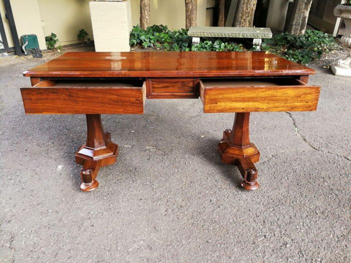 An Early 19th Century  English Solid Rosewood William The 4th  Writing/Drinks Table With Two Drawers On Castors. Circa 1830 - Image 5