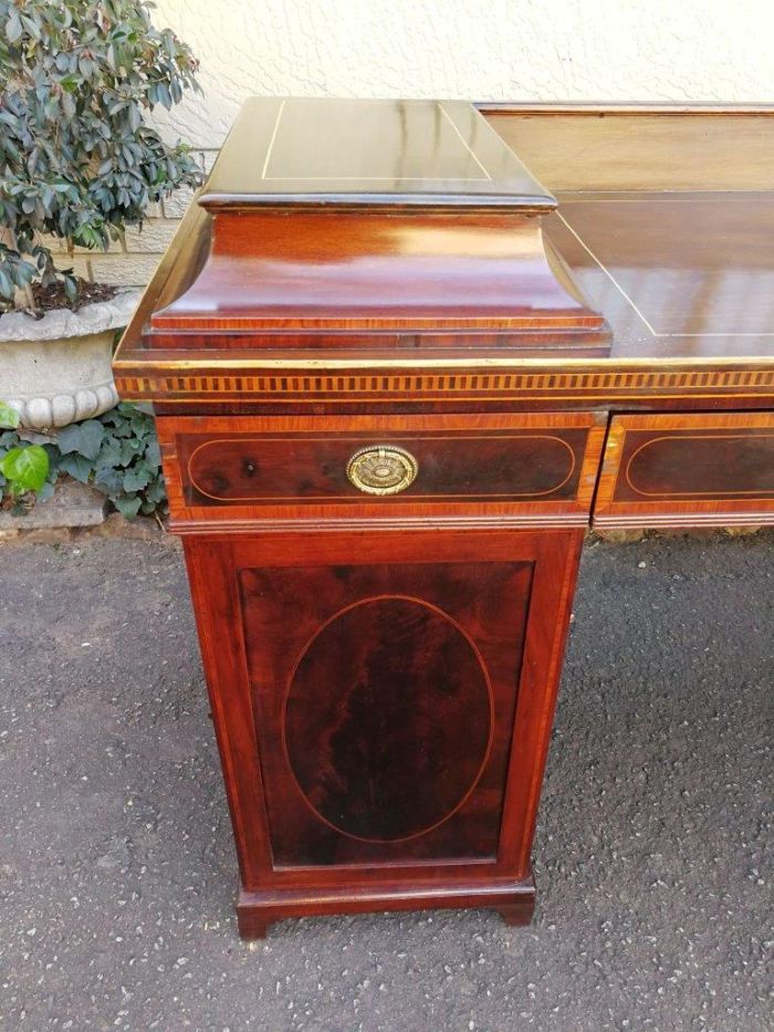 A Late Regency Inlaid Mahogany and Rosewood Pedestal Sideboard, fitted with original oval foliate brass escutcheons and loop handles and with a cellarette drawer - Image 8