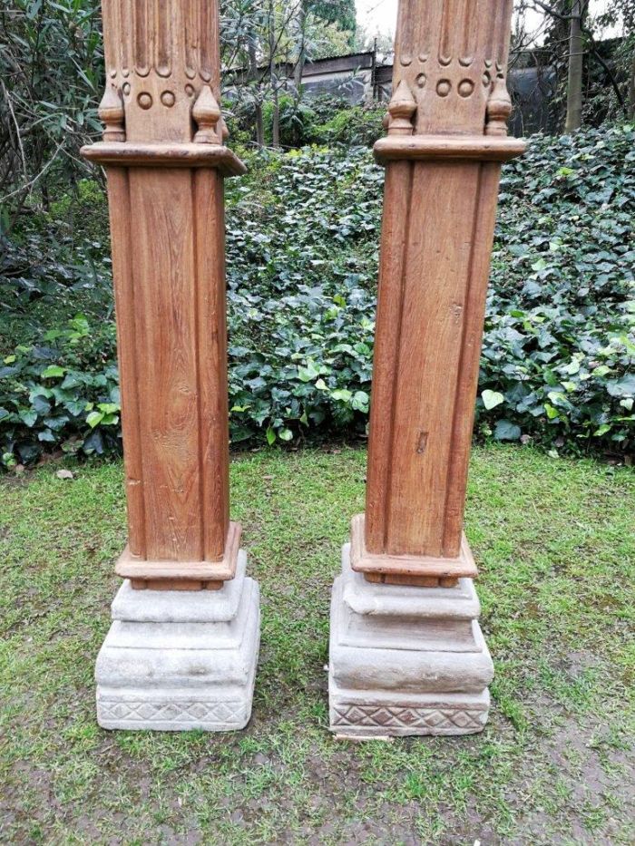 A 19th Century Pair of French Carved Teak Architectural Columns with Concrete Bases - Image 5