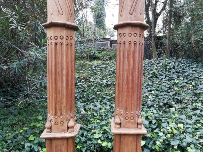 A 19th Century Pair of French Carved Teak Architectural Columns with Concrete Bases - Image 6