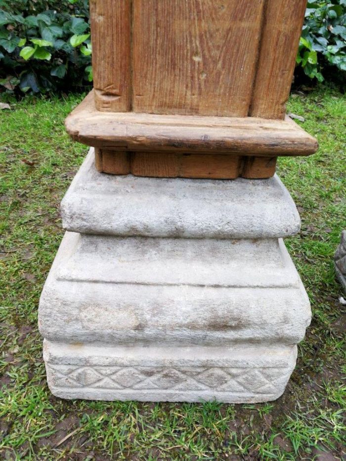 A 19th Century Pair of French Carved Teak Architectural Columns with Concrete Bases - Image 8