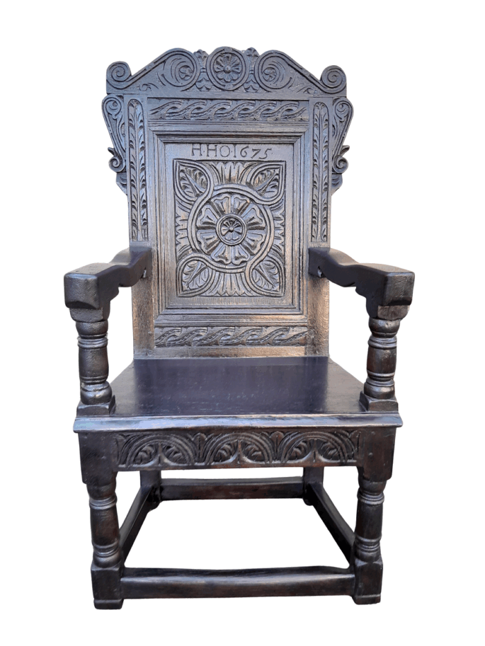 An 18th / 19th Century Carved Oak Throne/ Armchair In a Contemporary Darkened Finish
