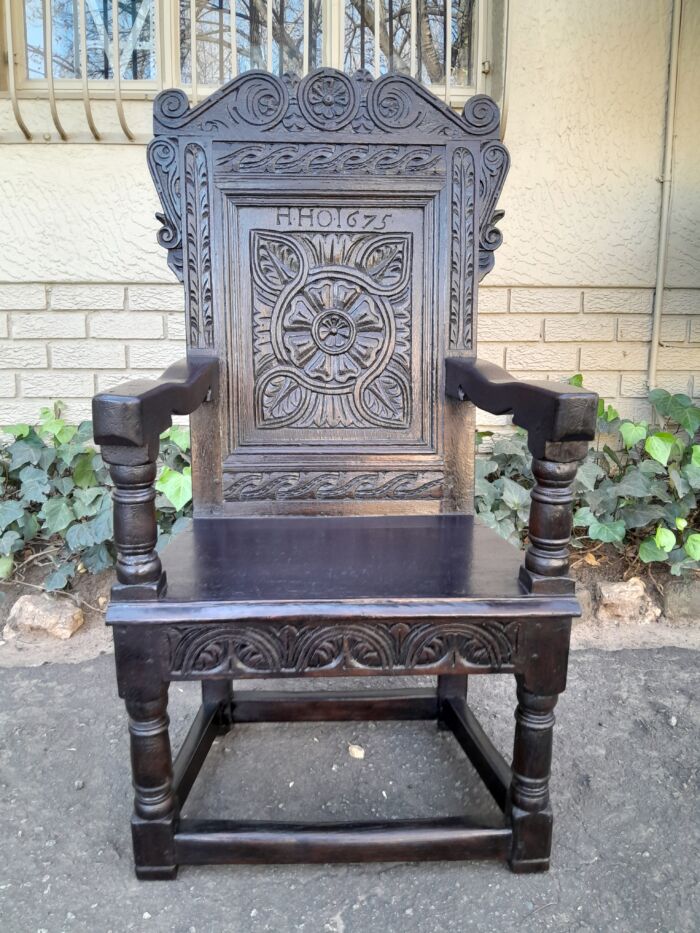 An 18th / 19th Century Carved Oak Throne/ Armchair In a Contemporary Darkened Finish - Image 10