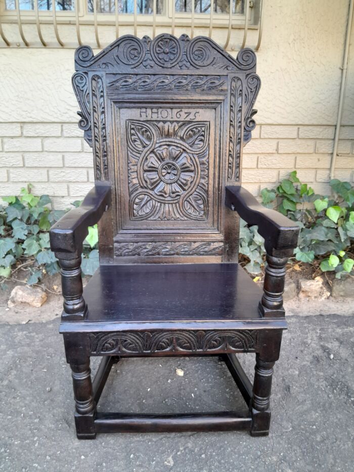 An 18th / 19th Century Carved Oak Throne/ Armchair In a Contemporary Darkened Finish - Image 9