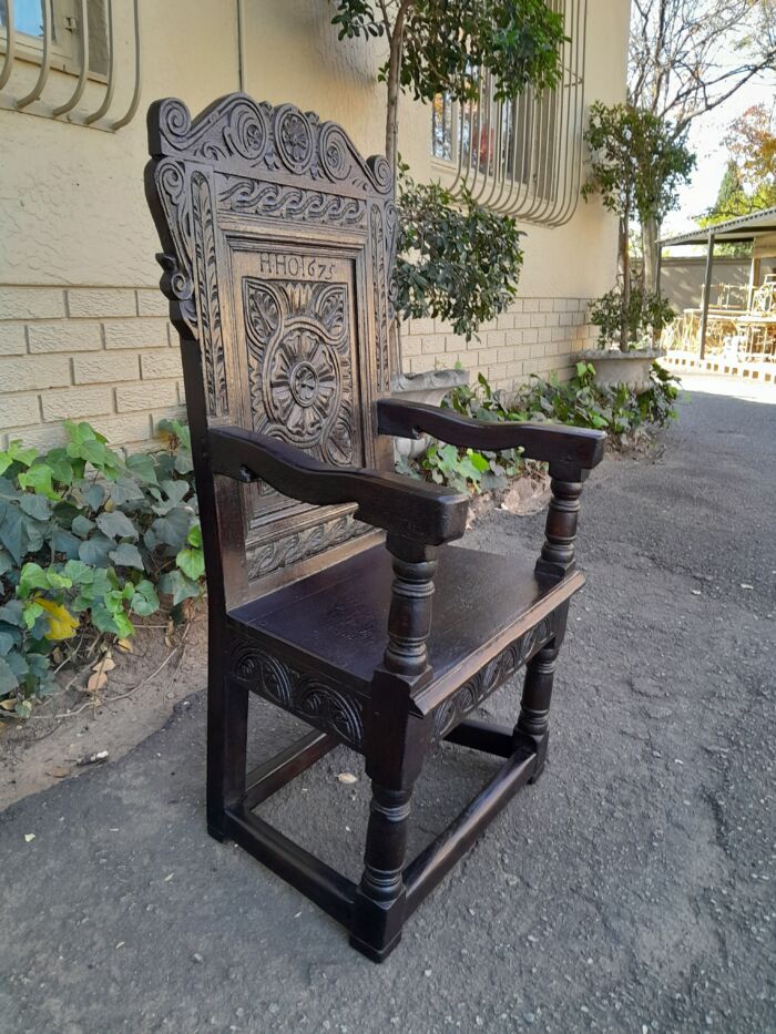 An 18th / 19th Century Carved Oak Throne/ Armchair In a Contemporary Darkened Finish - Image 7