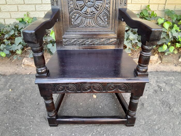 An 18th / 19th Century Carved Oak Throne/ Armchair In a Contemporary Darkened Finish - Image 4